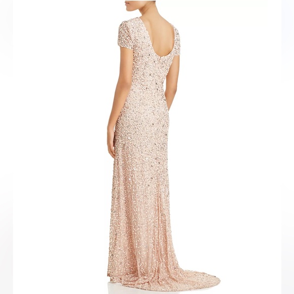 Adrianna Papell Sequined Cap Sleeve Gown in Pink Size 12 - Picture 2 of 3